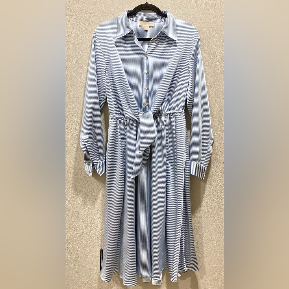 Michael Kors Blue Striped Long Sleeve Dress